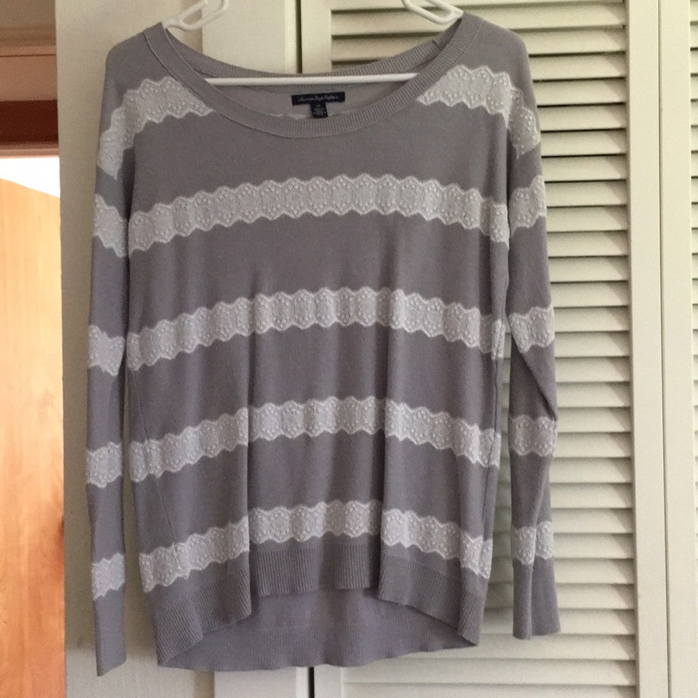 American Eagle Striped Purple/Grayish Sweater